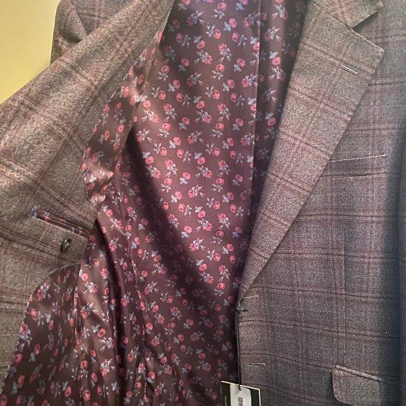 NEW 42 SLIM plaid suit blazer, suit  jacket floral lining stretch - Picture 2 of 2